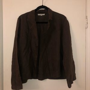 Bryn Walker Lagenlook 100% Linen Made in USA Brown Oversized Blazer Shirt Size S